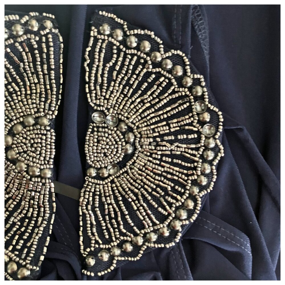 Vintage Y2K Navy Blue Beaded Cocktail Hoco Dress. S/M. Silver Boho Glam Party - Picture 14 of 14